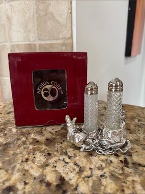 Arthur Court Silver Bunny Salt & Pepper Shakers with White Glass